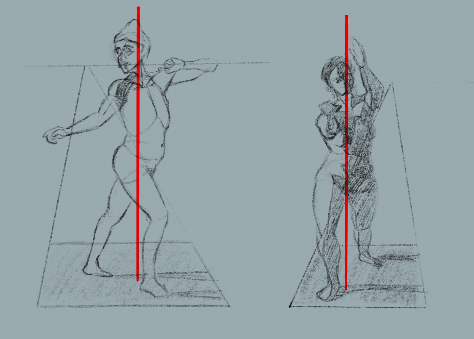 Two figure studies focusing on the planting of feet. A little ground plane and shadow volumes are included