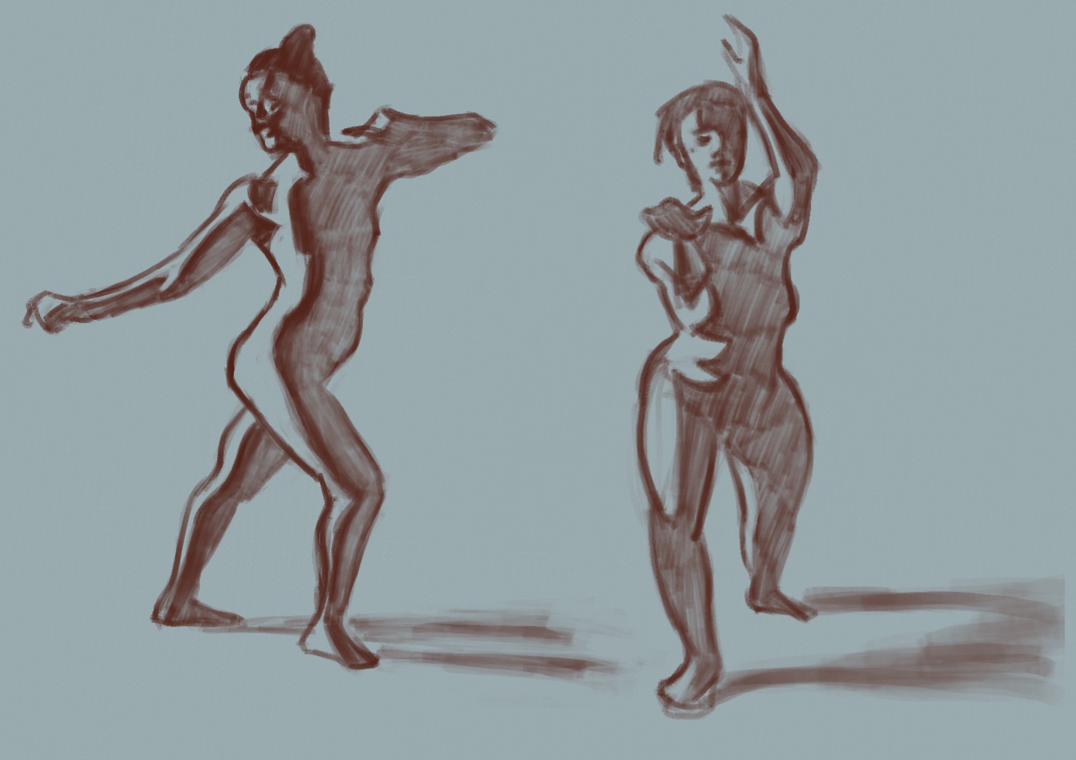 Two figure drawings with shadows