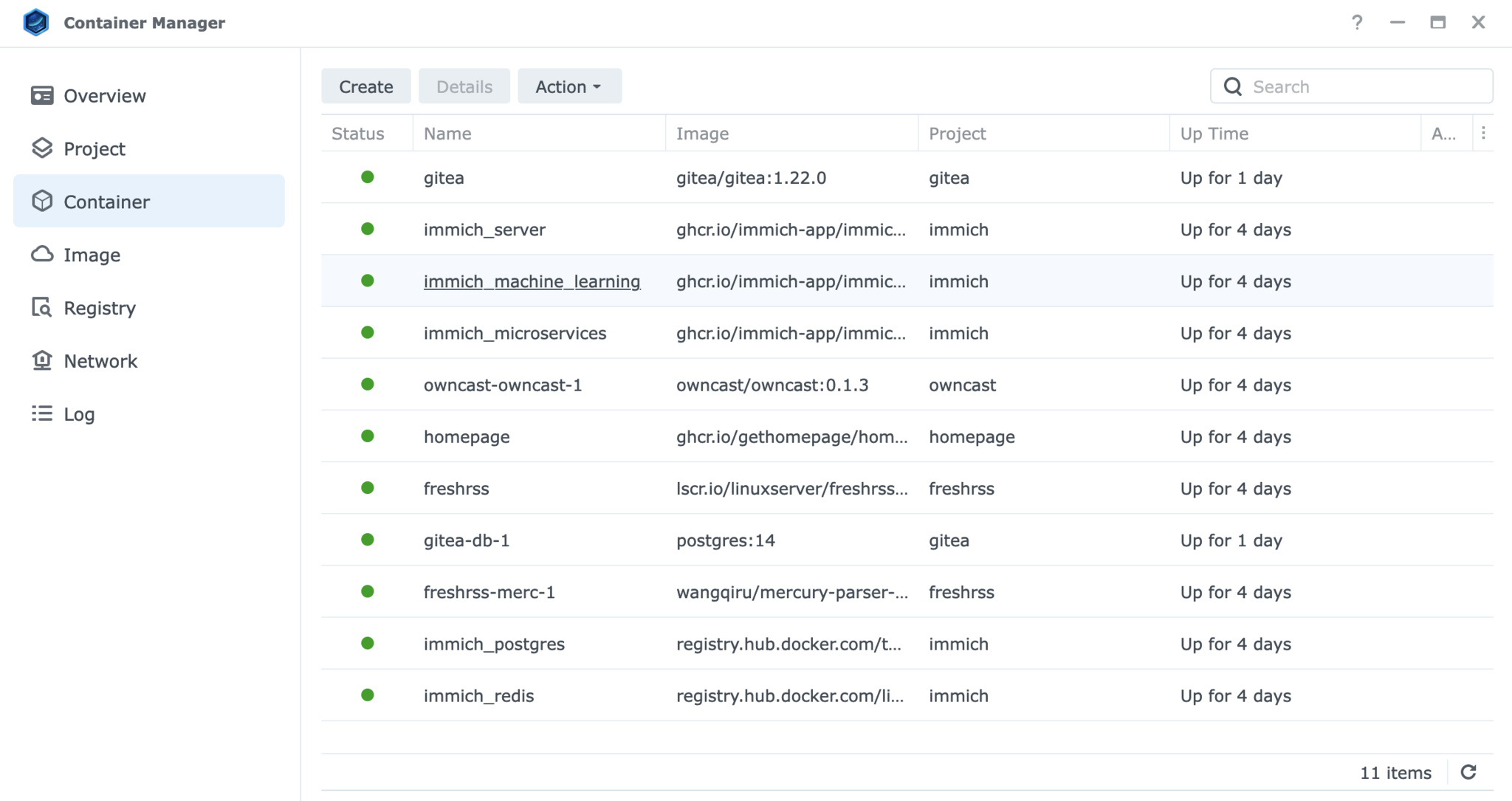 Screenshot of Container Manager