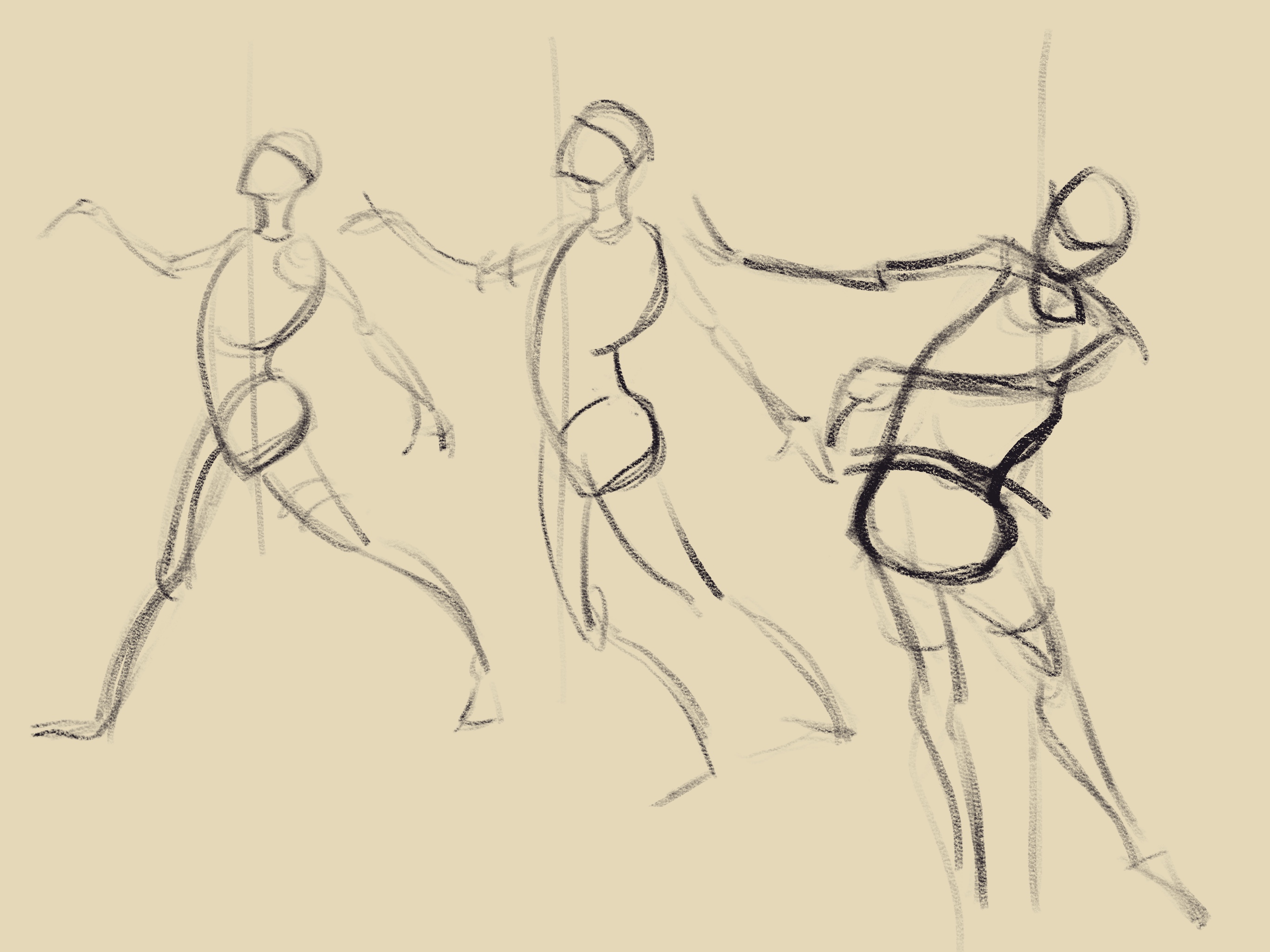 Sketched figures emphasizing exaggerated movements