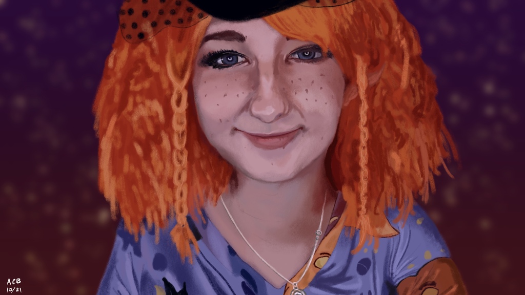 Painting of Aftyn Rose dressed as a witch for Halloween