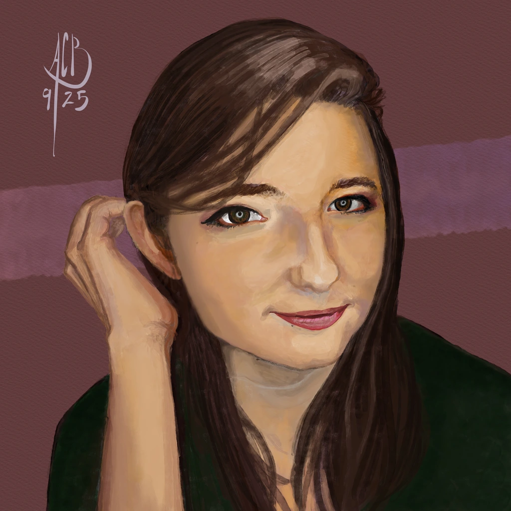 Watercolor painting of Aftyn Rose sweeping some hair out of her eye