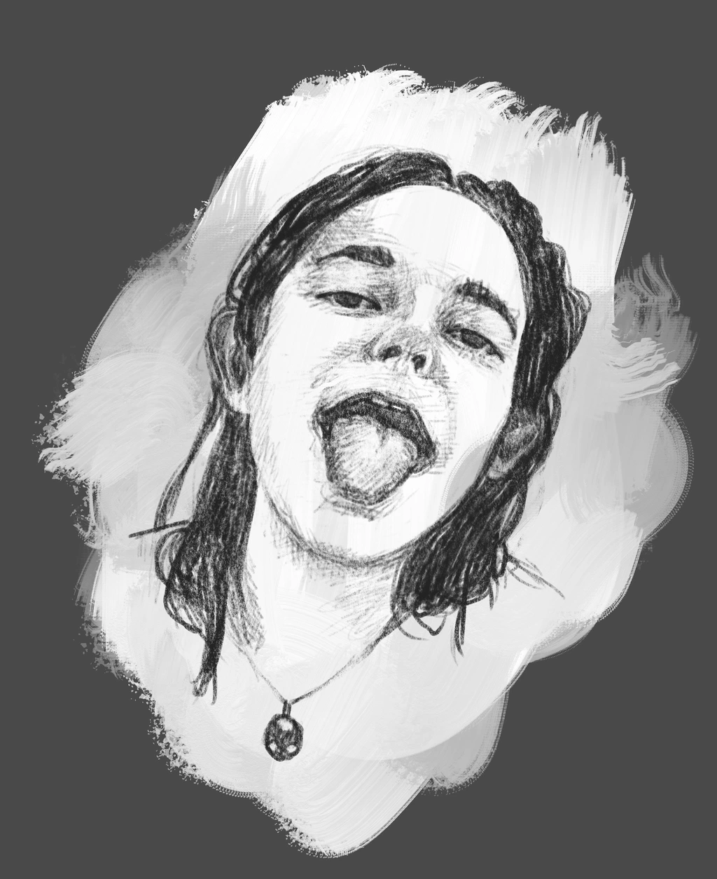Close-up of Aftyn with wet hair and her tongue stuck out