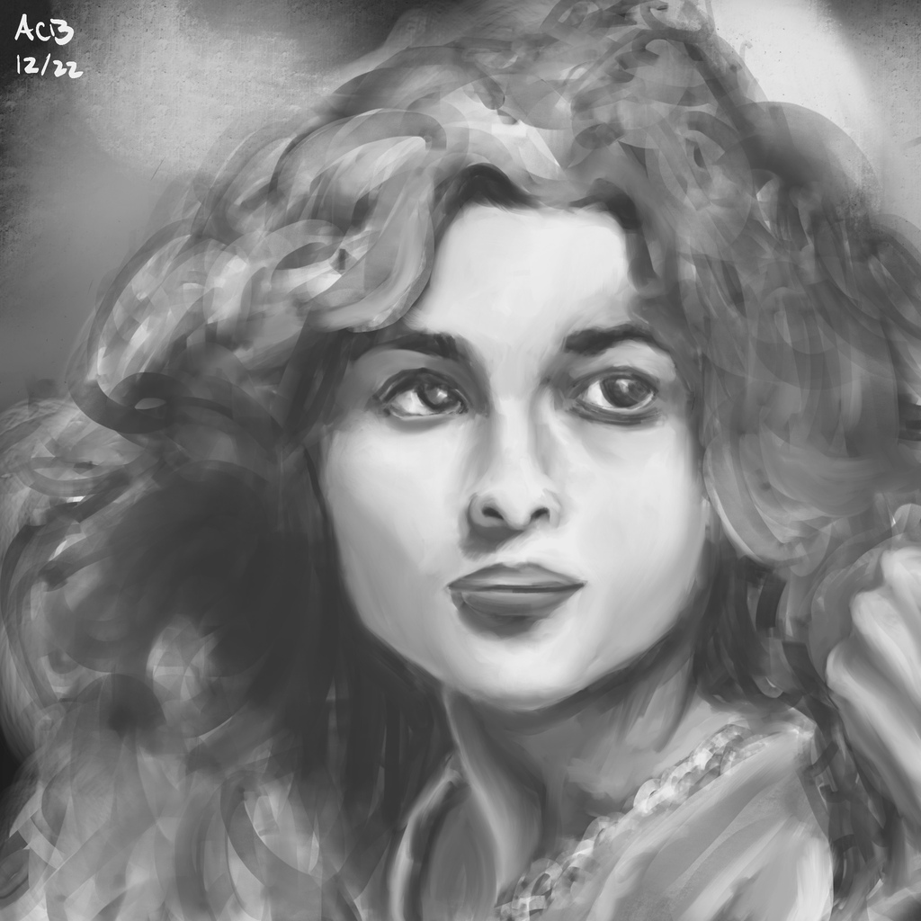 Monochrome drawing of Helena Bonham Carter