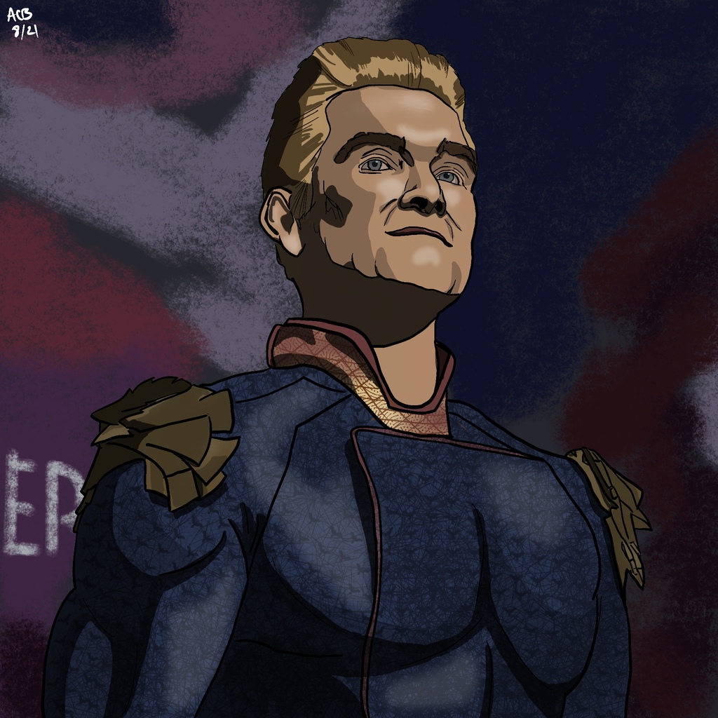 Cartoon-style drawing of Homelander