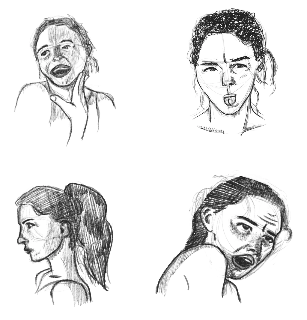 4 faces with interesting expressions