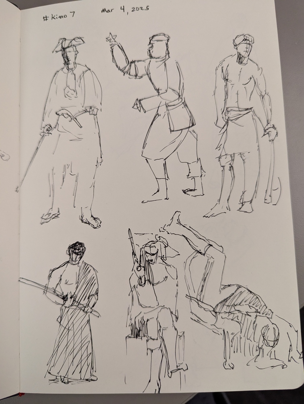 Six very rough 3 minute figure drawings from clothed models
