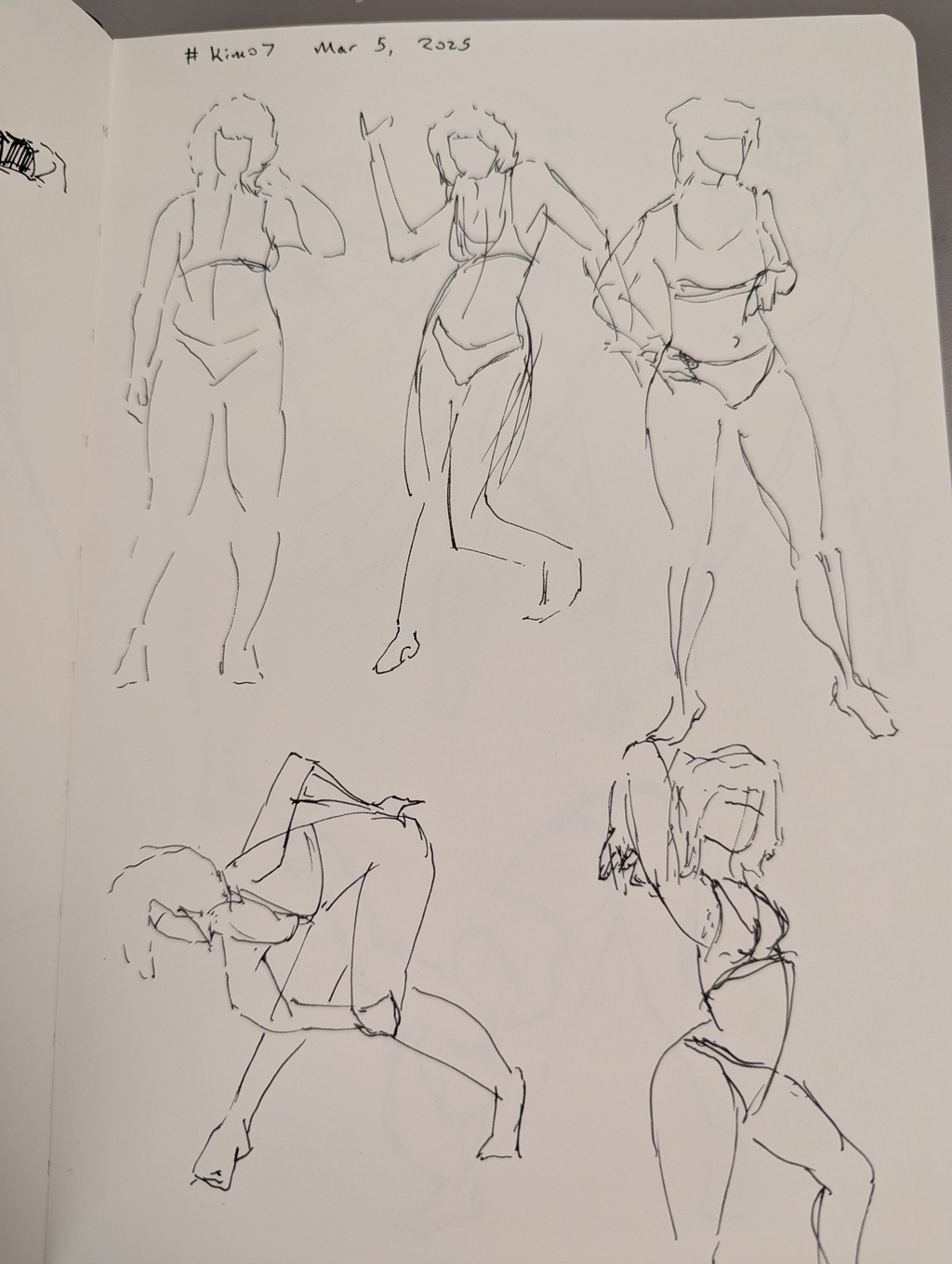 Five rough 2 minute figure drawings a model