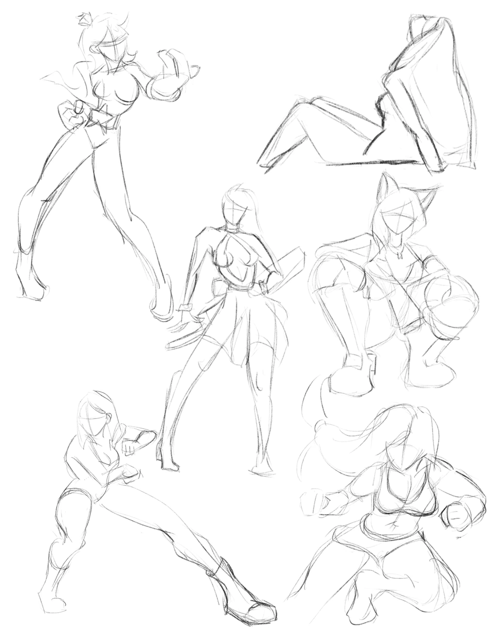 Six gesture drawings based on other drawings