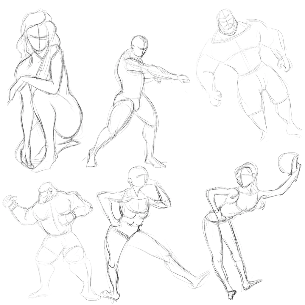 Six gesture drawings based on photographs