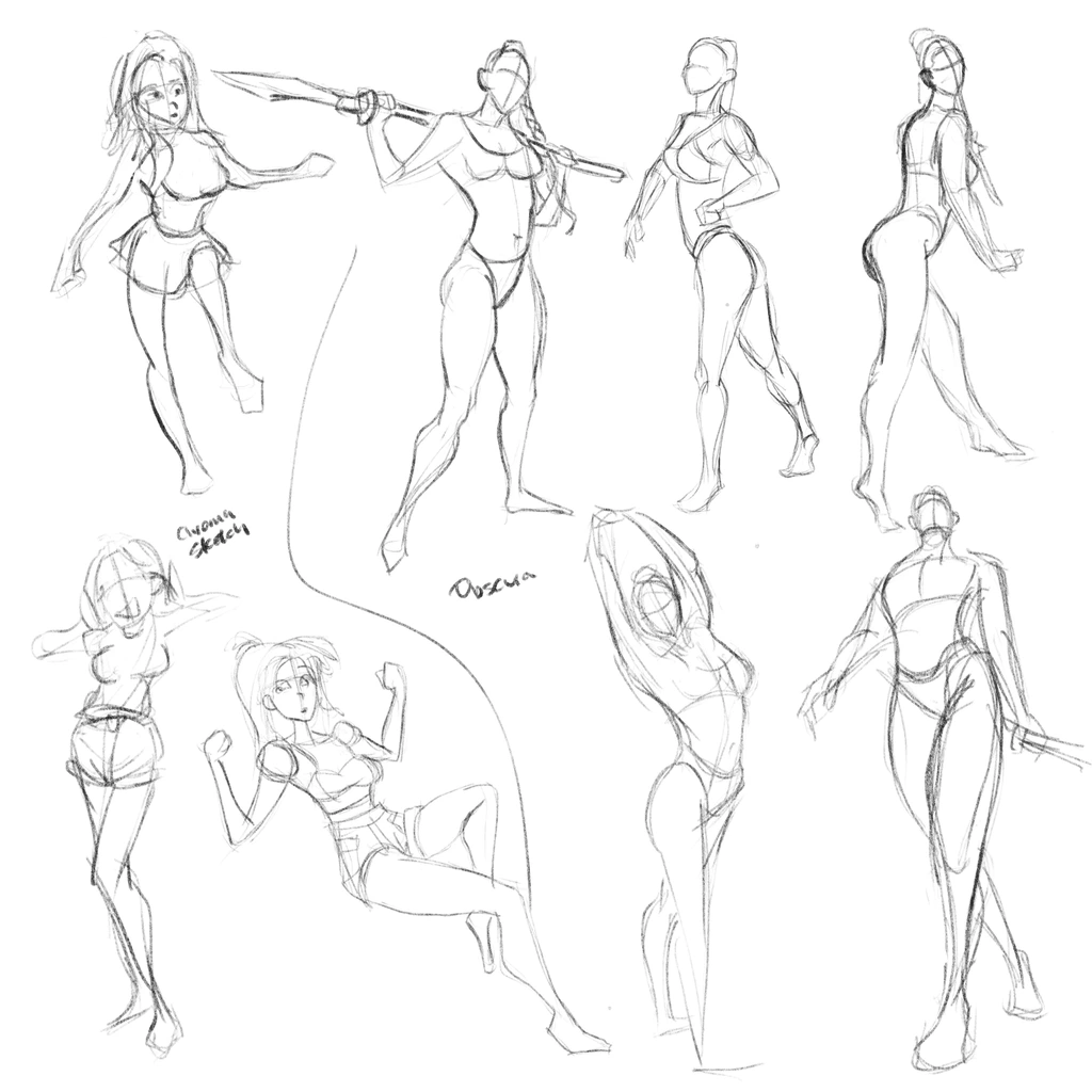 Eight gesture drawings
