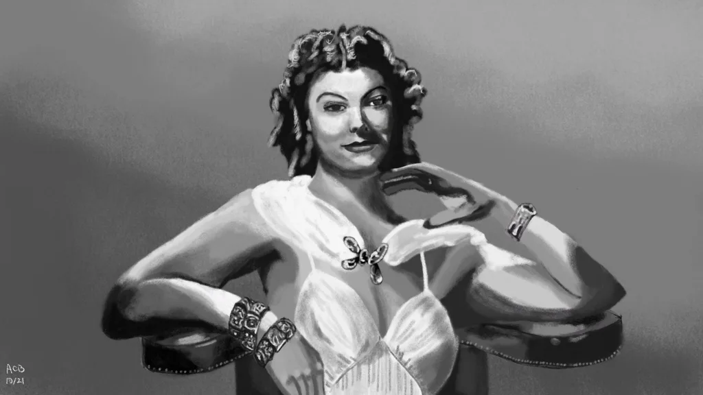 A very bad monochrome portrait of Myrna Loy