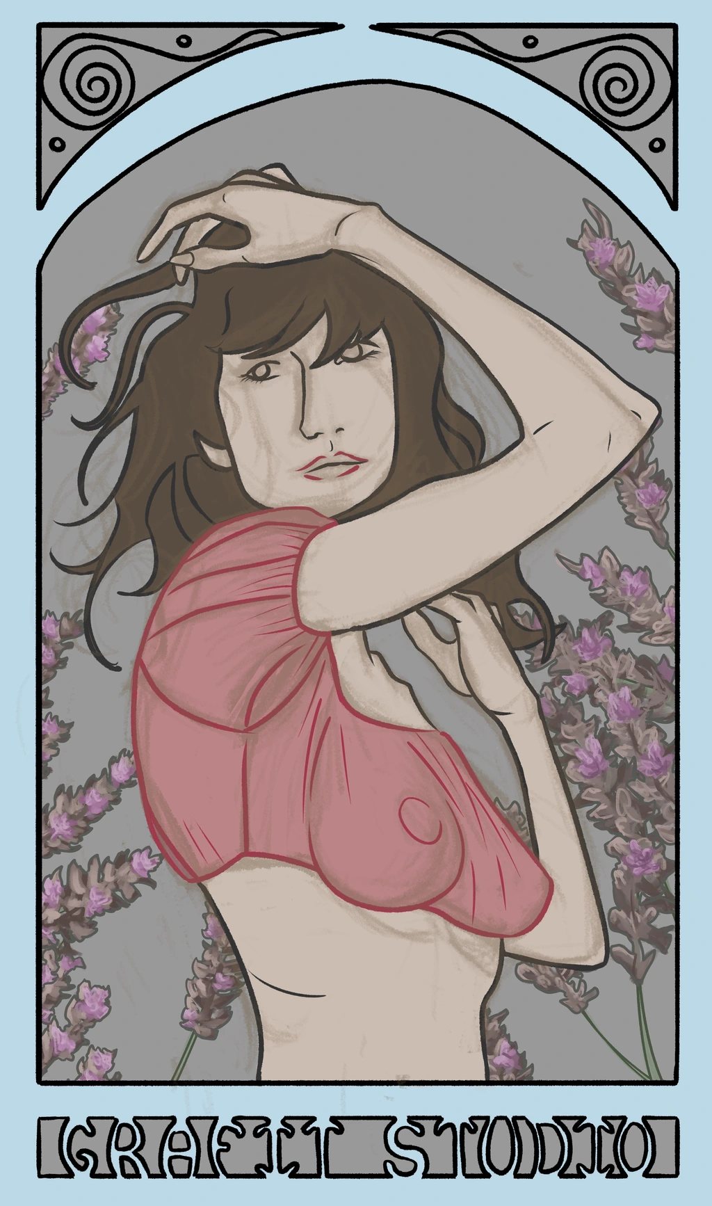Process shot of the Art nouveau-style portrait