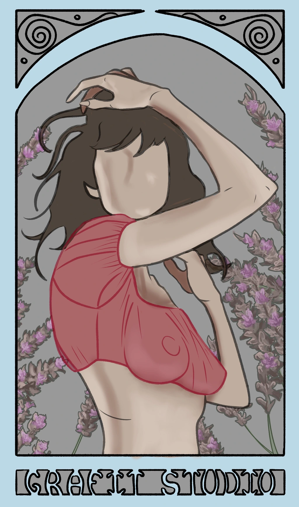 Process shot of the Art nouveau-style portrait