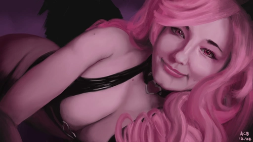 Painting of Aftyn Rose roleplaying as a pink-haired succubus