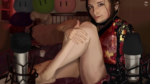 Painting of Aftyn Rose in a silky robe, showing off her gams