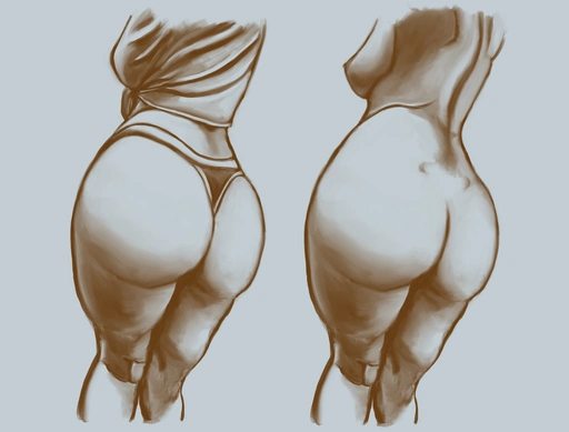 Two sketches of Aftyn in a booty popping pose