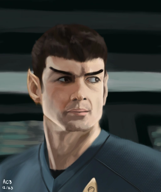 Painting of Ethan Peck as Spock from Star Trek: Strange New Worlds