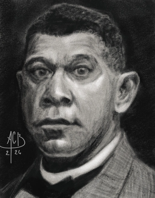 Charcoal portrait of scientist and educator George Washington Carver