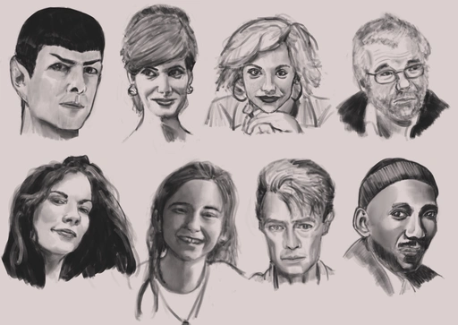 8 monochrome portraits drawn from reference