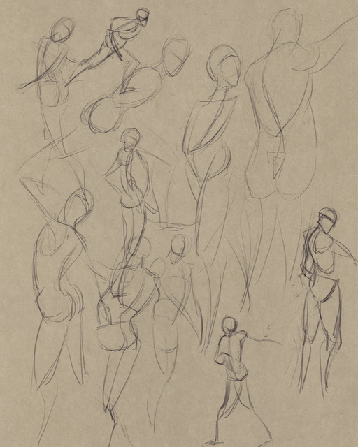 A bunch of light and very sketchy gesture drawings