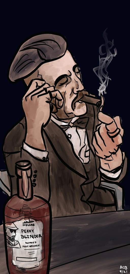 Sketch portrait of Reddit user Teknekt lighting a cigar